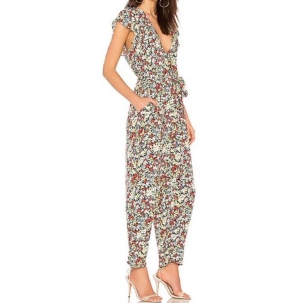 Free People M floral ruffle flightsuit jumpsuit